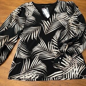 White House Black Market NWT Island Palm Black Blouse Large